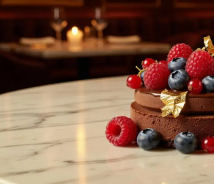 Decadent dessert served on marble at Wonderstar s. r. o.