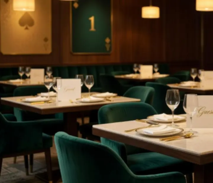 Emerald velvet private dining room at Wonderstar s. r. o. prepared for an intimate event.